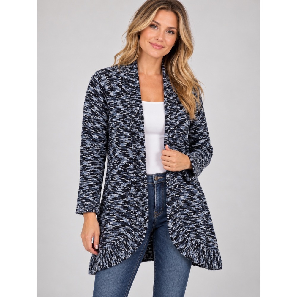 Women's Open Front Cardigan Sweater Large Shawl Boho St Johns Bay Navy Space Dye
